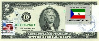 $2 Dollars 2013 Stamp Cancel Flag Un From Equatorial Guinea Lucky Money $99.  95