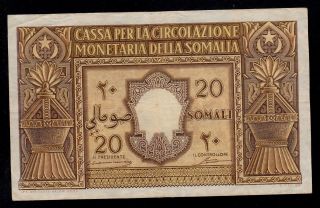 Italian Somaliland 20 Somali 1950 Pick 14 Vf.