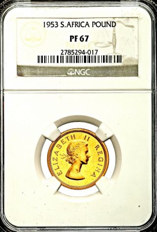 1953 Queen Elizabeth II South Africa Gold Proof Sovereign Pound £1 NGC PF67 3