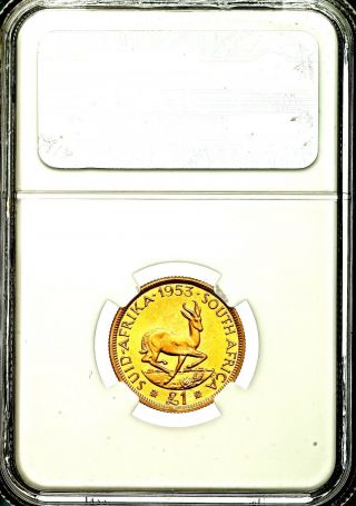 1953 Queen Elizabeth II South Africa Gold Proof Sovereign Pound £1 NGC PF67 4