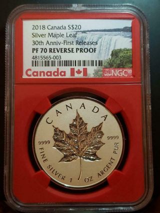 2018 Canada 1 Oz Silver Maple Leaf Incuse Reverse Proof $20 Ngc Pf 70 Red Core