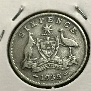 1935 - M Australia Silver Six Pence Coin