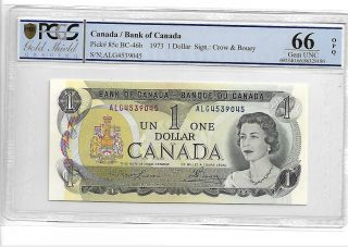 Canada/bank Of Canada Pick 85c 1973 1 Dollar Pcgs 66 Opq