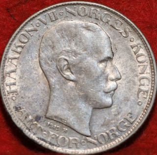 1919 Norway 50 Ore Silver Foreign Coin