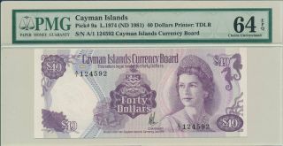 Cayman Islands Currency Board Cayman Islands $40 1974 Prefix A/1 Pmg 64epq