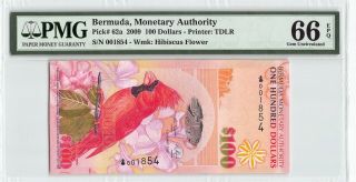 Bermuda 2009 P - 62a Pmg Gem Unc 66 Epq 100 Dollars Low S/n 1854
