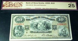 1935 $10 Bank Of Nova Scotia (canada Chartered Banknote)
