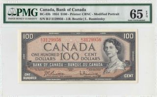 1954 Bank Of Canada Qeii $100 Beattie & Rasminsky ( (pmg 65 Epq))