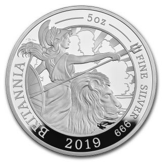 2019 Great Britain 5 Oz Proof Silver Britannia - Sku 185923