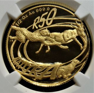 South Africa: Gold Natura - Cheetah Proof 50 Rand 2002 Pf69 Ultra Cameo Ngc.