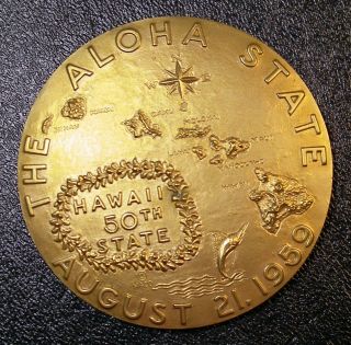 1959 Hawaii Statehood Medal 24k Gold On Bronze Gem 64 Mm 125 Grams