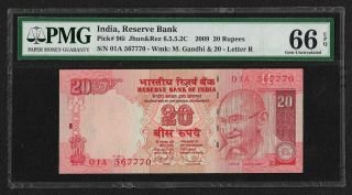 India Republic,  2009,  20 Rupees Note,  Pmg Gem Unc 66 Epq,  Subbarao Sign P 96i