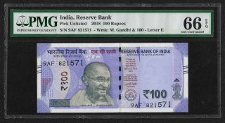 India Republic,  2018,  100 Rupees,  Pmg Gem Unc 66 Epq,  Urjit Patel Sign,  P