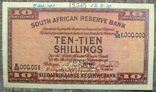 South Africa Reserve Bank 10 Shillings 02 - 11 - 1937 Specimen Without Numbers Unc