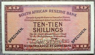 South Africa Reserve Bank 10 Shillings 06 - 04 - 1937 Speciment Without Numbers Unc
