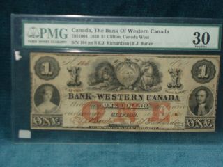 1859 Bank Of Western Canada 1 Dollar Note Pmg 30