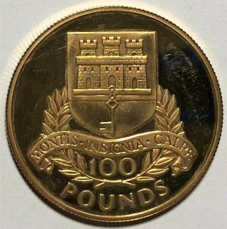 1975 Gibraltar 100 Pound Gold Coin (. 9169 Agw) Km 9 - 1c Start