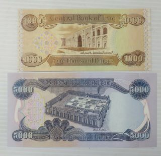 One 5,  000 & One 1,  000 Uncirculated Iraqi Dinar / 6,  000 Dinars Total