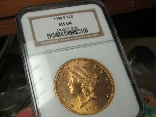 Liberty Head Double Eagle 1904 - S Ngc Ms - 64 A Better Date Oh A 1 Oz Gold Coin