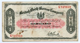 British North Borneo 1910 One 1 Dollar P 29 - Pvv