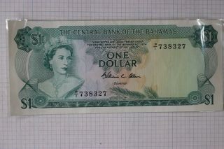 Bahamas Central Bank Note Currency $1 Dollar Bill 1974 Uncirculated Coral Reef