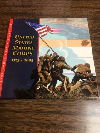 2005 - P Us Marine Corps Coin & Stamp Set Uncirculated $1 Silver Dollar W/ogp