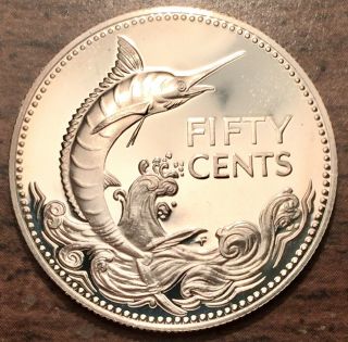 1974 Silver Bahamas 50 Fifty Cents Blue Marlin Gem Proof Coin