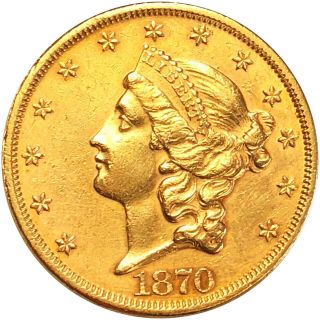 1870 Liberty $20 Double Eagle Gold LOOKS UNC Authentic Lustery ms bu CARSON CITY 8