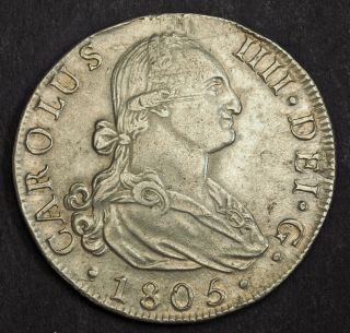 1805,  Kingdom Of Spain,  Charles Iv.  Large Silver 8 Reales Coin.  Madrid