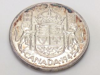 1945 Wide Date WD Blunt 5 BL5 Canada Fifty 50 Cents Silver Half Dollar Coin F501 2
