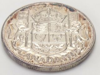 1945 Wide Date WD Blunt 5 BL5 Canada Fifty 50 Cents Silver Half Dollar Coin F501 3