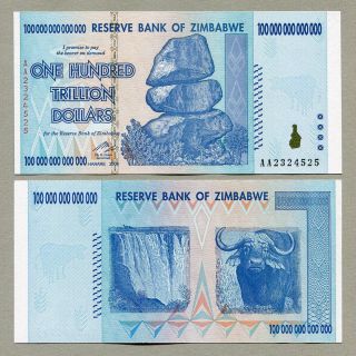 ZIM 100 TRILLION DOLLAR BANKNOTE 2008 AA SERIES CURRENCY USA SELLER FAST SHIPPER 3