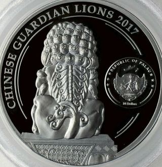 2017 $10 Palau Guardian Lion.  999 Silver 2 - Coin Black Proof Set PCGS PR70DCAM FD 4