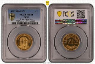 Egypt 1 Pound Ah1396 - 19676 King Faisal Au Pcgs Ms65 Gold