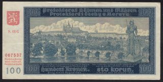 1940 100 Kronen Czechoslovakia Wwii Old Money Banknote German Occupation P 7a Xf