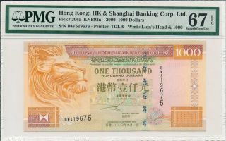 Hong Kong Bank Hong Kong $1000 2000 Scarce Date Pmg 67epq