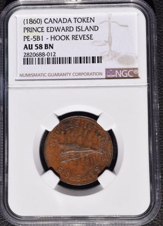 1860 Canada Penny Token,  Prince Edward Island,  Ngc Au 58,  Pe - 5b1
