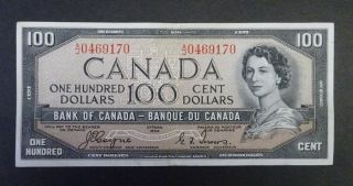 1954 $100 Bank Of Canada,  Devil Face Banknote Vf/ef
