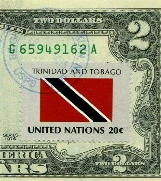 $2 DOLLARS 1976 STAMP CANCEL FLAG OF UN FROM TRINIDAD AND TOBAGO VALUE $99.  95 3