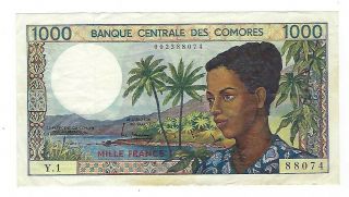 Comoros 1000 Francs 1984 Vf.  Pick 11a.  Md - 8106