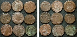 9 Later Roman Ae Coins Incl Julian Ii