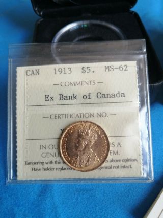 1913 Canada $5 Gold Coin Bank hoard MS - 62 King George 2