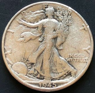 1945 - D Usa Walking Liberty 90 Silver 50 Cent Half Dollar Coin