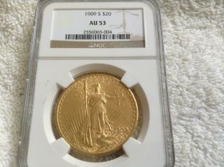 1909 - S Gold $20 Double Eagle Saint - Gaudens Ngc Au 53