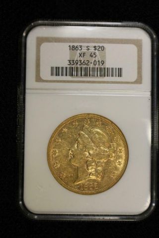 1863 S Double Eagle Type 1 $20 Gold Liberty Ngc Xf 45