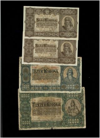 D19 Hungary 1923 Issues (second) P73a,  73b,  75a & 77c