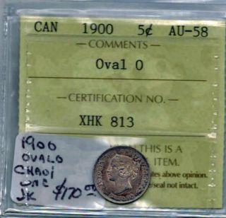 Canada 5 Cents 1900 Oval 0 Iccs Au 58 Queen Victoria Variety Silver