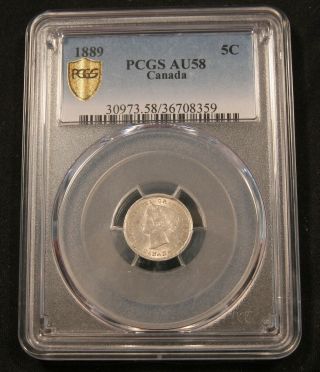 1889 Canada Silver 5 Cents.  Pcgs Au58.  Great Lustre.  Bv $750.