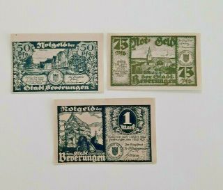 BEVERUNGEN NOTGELD 50,  75 PFENNIG,  1 MARK 1921 EMERGENCY MONEY GERMANY (10233) 2