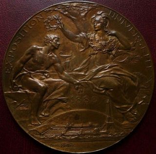 Large French Bronze Medal Paris 1889 Universal Exhibition By Louis Bottee